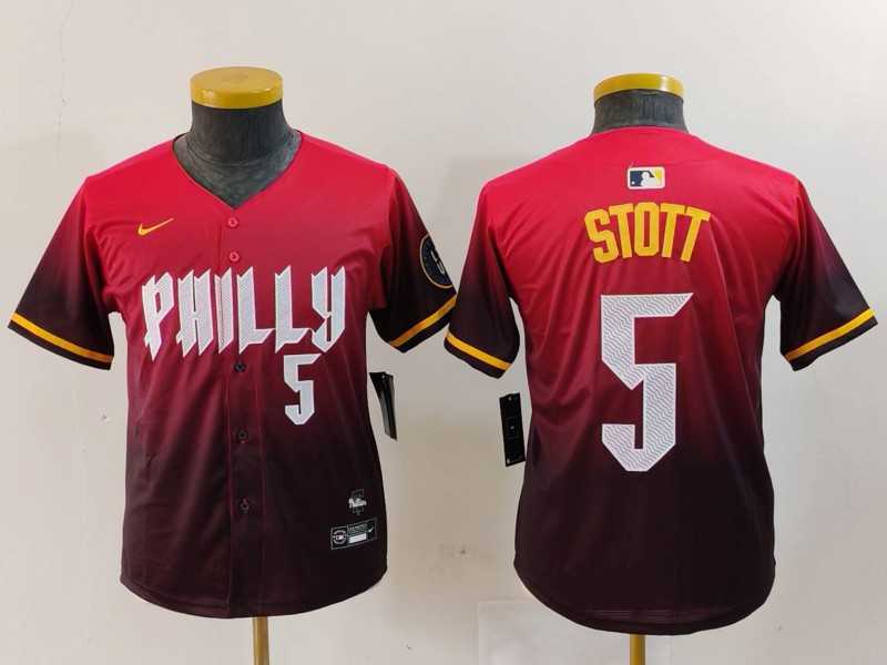 Youth Philadelphia Phillies #5 Bryson Stott Number Red 2024 City Connect Limited Jersey->mlb youth jerseys->MLB Jersey
